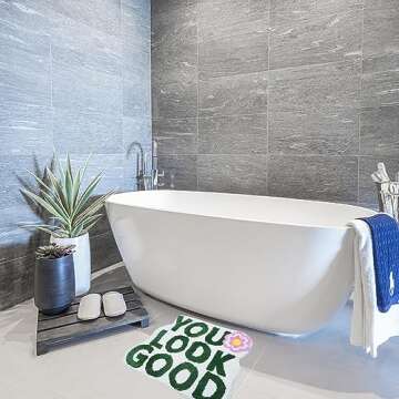 Flecrand Large 24"x30" You Look Good Bath Mat Bathroom Rugs,Green Funny Bath mat,Anti Slip Microfiber Bath Decor Rugs for Tub,Kitchen mat,Cute Bath mat,Cool Rugs,Cute Rugs,Green Bathroom Rug