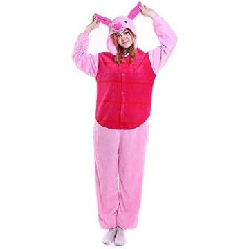 Unisex-adult Animal Onesie Pig Pajamas Cosplay Costume Halloween (Small (57.9-61.8 Inch), Piglet)