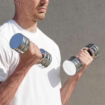 Adjustable Dumbbell Set 10lb Pair (5lb/7lb/8lb/10lb) Set of 2 Steel Dumbbells Chrome Weights with Foam Handles Home Gym Workout (Standard-Finish 10lb×2)