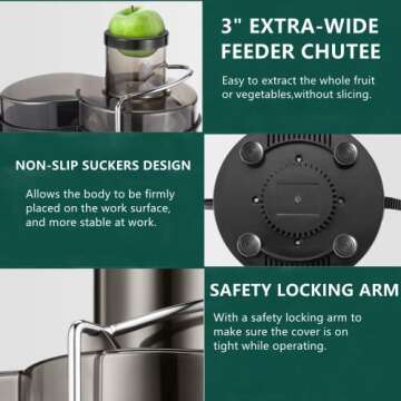 Juicer Extractor 400W Machines, 3" Feed Chute Juice Centrifugal for Whole Fruit and Vegetables, BPA Free, 3 Speeds Stainless Steel Juice Maker, Detachable, Easy to Clean (Brush Included)
