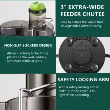 Juicer Extractor 400W Machines, 3" Feed Chute Juice Centrifugal for Whole Fruit and Vegetables, BPA Free, 3 Speeds Stainless Steel Juice Maker, Detachable, Easy to Clean (Brush Included)