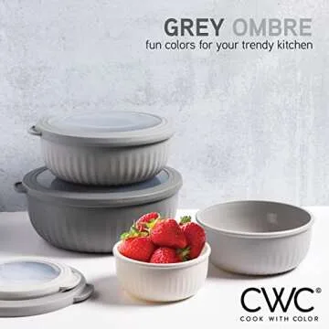 COOK WITH COLOR Prep Bowls with Lids- Wide and Deep Nesting Plastic Small Mixing Bowl Set with Lids, 8 Piece Set - Wide Bowls, Gray