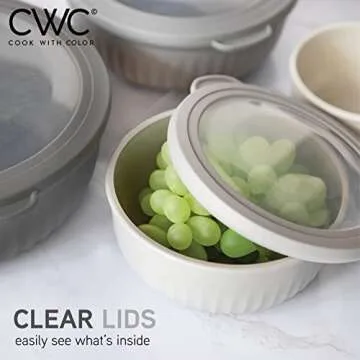 COOK WITH COLOR Prep Bowls with Lids- Wide and Deep Nesting Plastic Small Mixing Bowl Set with Lids, 8 Piece Set - Wide Bowls, Gray