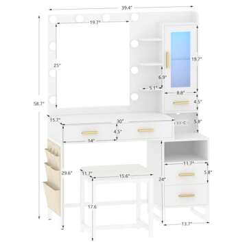 Elegant CSZZD Vanity Desk with LED Lighted Mirror Set