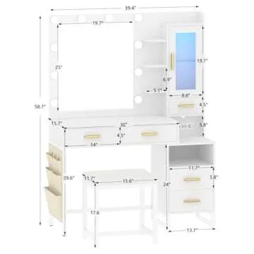 Elegant CSZZD Vanity Desk with LED Lighted Mirror Set