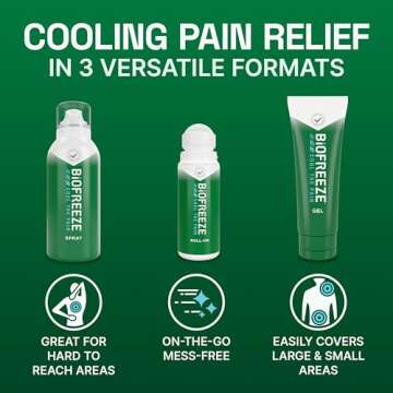 Biofreeze Pain Relief Roll-On 2.5 FL OZ, Gel 3 FL OZ, And Spray 3 FL OZ Variety Pack Topical Pain Reliever For Muscles And Joints From Arthritis, Backache, Strains, Bruises, Sprains (Package May Vary)
