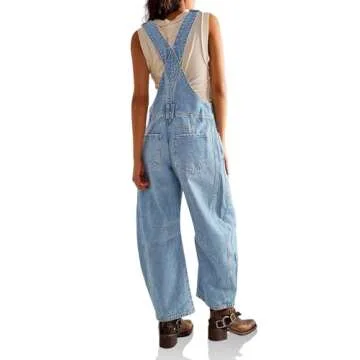 PLNOTME Women's Denim Bib Overalls - Adjustable Strap Jumpsuit with Pockets