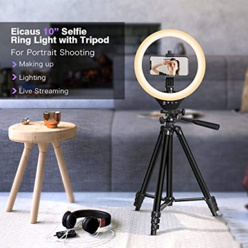 EICAUS 10'' Ring Light with Adjustable Tripod and Phone Holder