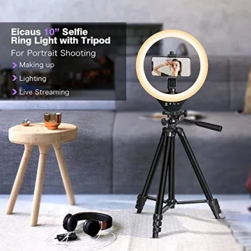 EICAUS 10'' Ring Light with Adjustable Tripod and Phone Holder