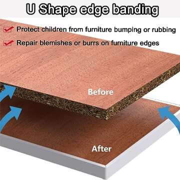 Black U-Shape Edge Banding, 9.84 FT Self Adhesive Edge Protector for Furniture, Flexible TPE Veneer ...