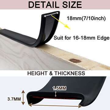 Black U-Shape Edge Banding, 9.84 FT Self Adhesive Edge Protector for Furniture, Flexible TPE Veneer Furniture Corner & Edge Safety Guards, for Table Cabinet Shelf Repair (18mm*9.84ft, Black)
