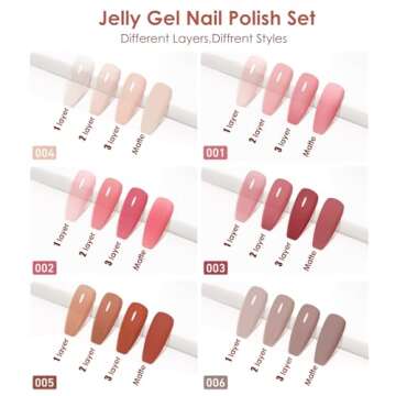Jelly Gel Nail Polish Set：HOUSMV Nude Red Pink Gel Polish Kit 6 Colors Soak Off UV LED Nail Polish Gel manicure kit for DIY Nail Art Design Salon Home Gift for Women & Girls Nail Art Must Have
