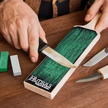 Hutsuls Leather Strop for Knife Sharpening - Get Razor-Sharp Edges with 3" x 9" Double Sided Paddle Strop Block, Easy to Use Knife Strop with Ergonomic Handle & Stropping Leather Knife Sharpener Guide