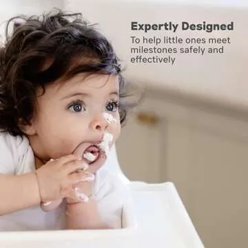 ezpz Oral Development Tools - 3 Months+ (3 Pack in Blush) - Non-Slip Loop, Smile and Stick, 100% Silicone Tools to Practice Feeding + Chewing - Sensory Bumps - Dishwasher Safe