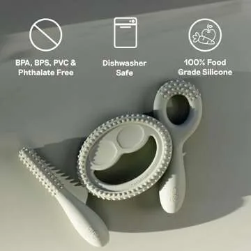 ezpz Oral Development Tools - 3 Months+ (3 Pack in Blush) - Non-Slip Loop, Smile and Stick, 100% Silicone Tools to Practice Feeding + Chewing - Sensory Bumps - Dishwasher Safe