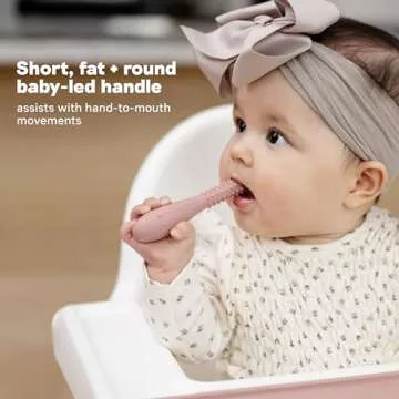 ezpz Oral Development Tools - 3 Months+ (3 Pack in Blush) - Non-Slip Loop, Smile and Stick, 100% Silicone Tools to Practice Feeding + Chewing - Sensory Bumps - Dishwasher Safe