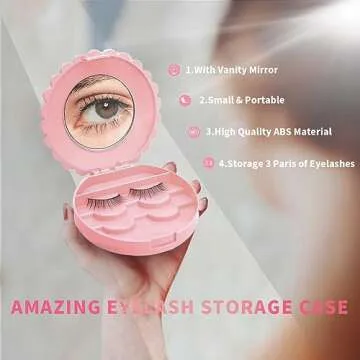YiQiYi Cosmetic Case with Mirror Eyelash Case Makeup Storage Box Travel Cosmetic Bag Pink Place Eyelashes