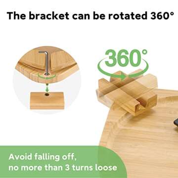 SINWANT Couch Arm Table, Bamboo Round Sofa Clip Tray Table with 360° Rotating Phone Holder,Sofa Arm...