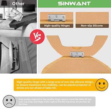 SINWANT Couch Arm Table, Bamboo Round Sofa Clip Tray Table with 360° Rotating Phone Holder,Sofa Arm Tray for Arm Chair Table, Folding Snack Eating Drink Tables