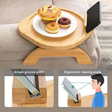 Sinwant Sofa Armrest Tray with 360° Phone Holder