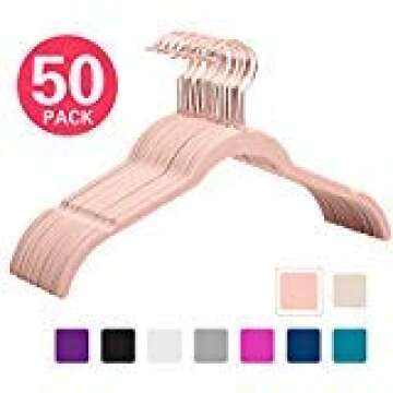 Premium Velvet Shirt Hangers (Pack of 50) - Non Slip Felt Dress Hangers Blush Pink/Ross - Copper/Rose Gold Hooks,Space Saving Clothes Hangers (Blush Pink/Rose)