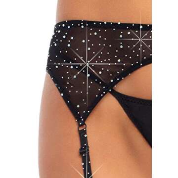 Leg Avenue LegAvenue-Women's Sparkling Rhinestone Garter Belt Sexy-Lingerie Bottoms, Black, O/S