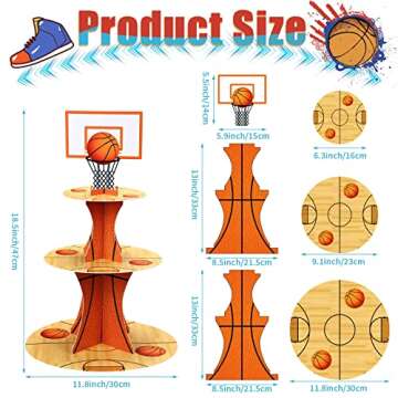 Nuenen Basketball Theme Cupcake Stand Decorations, 3 Tier Sports Theme Basketball Baseball Party Fav...