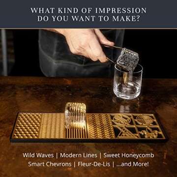 Clear Ice Cube Maker Design Tray - Craft Modern Ice Molds for Bourbon & Cocktails in 5 Seconds - Whiskey Mold Cube Stamp – Bartender Accessories - Copper Ice Press Cocktails by Ash Harbor (Patterns)