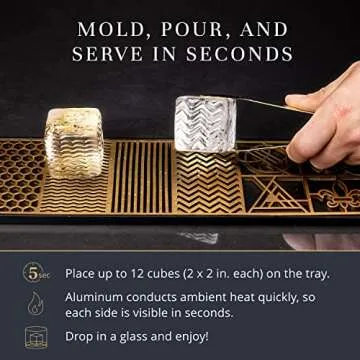 Clear Ice Cube Maker Design Tray - Craft Modern Ice Molds for Bourbon & Cocktails in 5 Seconds - Whiskey Mold Cube Stamp – Bartender Accessories - Copper Ice Press Cocktails by Ash Harbor (Patterns)