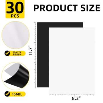 DIYMAG 30Pcs Printable Magnetic Sheets, 8.3x11.7inch Flexible Magnet Sheets Matte Magnet Paper Non A...
