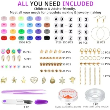 Gionlion 6000 Clay Beads Bracelet Making Kit, 24 Colors Flat Preppy Beads for Friendship Bracelets, Polymer Clay Beads with Charms for Jewelry Making, Crafts Gifts for Girls Ages 6-12