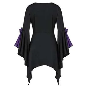 Aniywn Plus Size Womens Halloween Tops, Flare Long Sleeve Sequined Lace Up Gothic Costume Tunic Tee ...