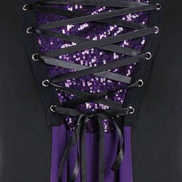 Aniywn Plus Size Womens Halloween Tops, Flare Long Sleeve Sequined Lace Up Gothic Costume Tunic Tee Shirt Purple
