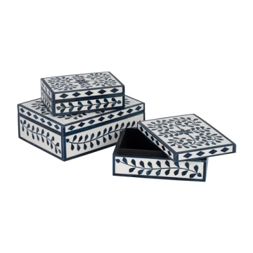 Sagebrook Home Petals Boxes Set in Elegant Blue and White