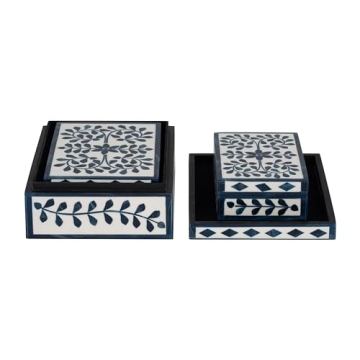 Sagebrook Home Petals Boxes Set in Elegant Blue and White