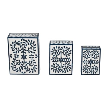 Sagebrook Home Petals Boxes Set in Elegant Blue and White