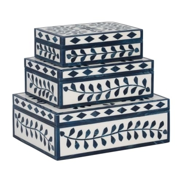 Sagebrook Home Petals Boxes Set in Elegant Blue and White