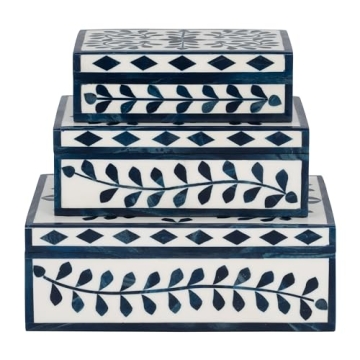 Sagebrook Home Petals Boxes Set in Elegant Blue and White