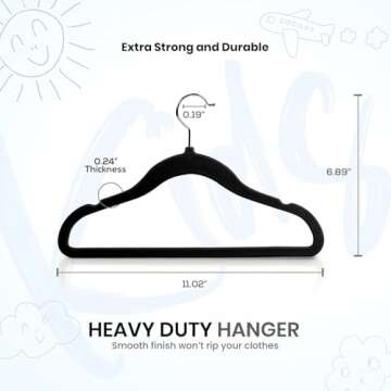 Utopia Home Kids Hangers Velvet (50 Pack) - 11 Inch Durable Baby Hangers for Closet - Perfect Toddle...