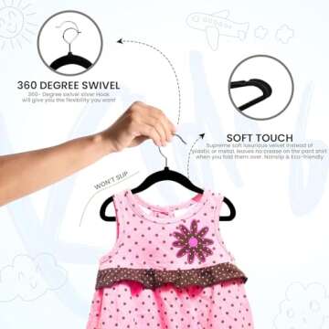 Utopia Home Kids Hangers Velvet (50 Pack) - 11 Inch Durable Baby Hangers for Closet - Perfect Toddler Hangers Non Slip for Everyday Use (Black)