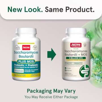 Jarrow Formulas Saccharomyces Boulardii Probiotics + MOS 5 Billion CFU Probiotic Yeast for Intestina...