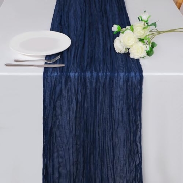 Snowkingdom 13ft Navy Blue Cheesecloth Table Runner for Events