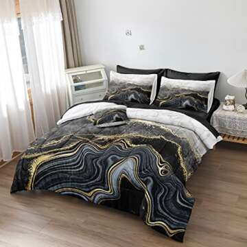MOVE OVER Marble Comforter Set - Black and Gold Abstract Design - Full Size Bedding Set