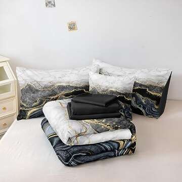 MOVE OVER Marble Comforter Set Black Gold Bedding Set