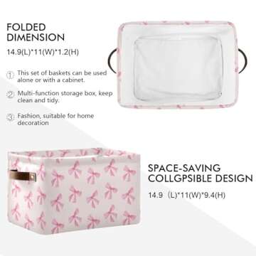 xigua Bow Storage Basket Collapsible Toy Storage Bins Waterproof Canvas Storage Basket with Leather Handles for Home Closets Offices,Bedrooms,Toy and Gift Baskets,1PCS