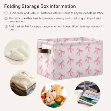 xigua Bow Storage Basket Collapsible Toy Storage Bins Waterproof Canvas Storage Basket with Leather Handles for Home Closets Offices,Bedrooms,Toy and Gift Baskets,1PCS