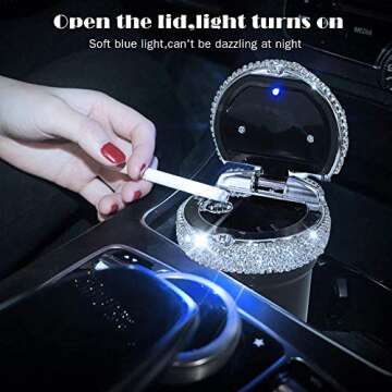 eing Car Ashtray Portable Bling Cigarette Smokeless Cylinder Cup Holder with Blue LED Light Indicato...