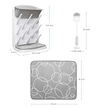 Ubbi Vertical Bottle Drying Rack, Bottle Brush & Microfiber Drying Mat Bundle, Newborn Baby Essentia...