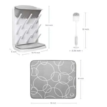 Ubbi Vertical Bottle Drying Rack, Bottle Brush & Microfiber Drying Mat Bundle, Newborn Baby Essentia...