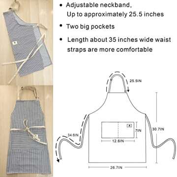 cactusgirl 2 Pack Cotton Adjustable Aprons，Cooking Apron， Kitchen Apron， Aprons For Women and Men (Black Stripes + Coffee Stripes)